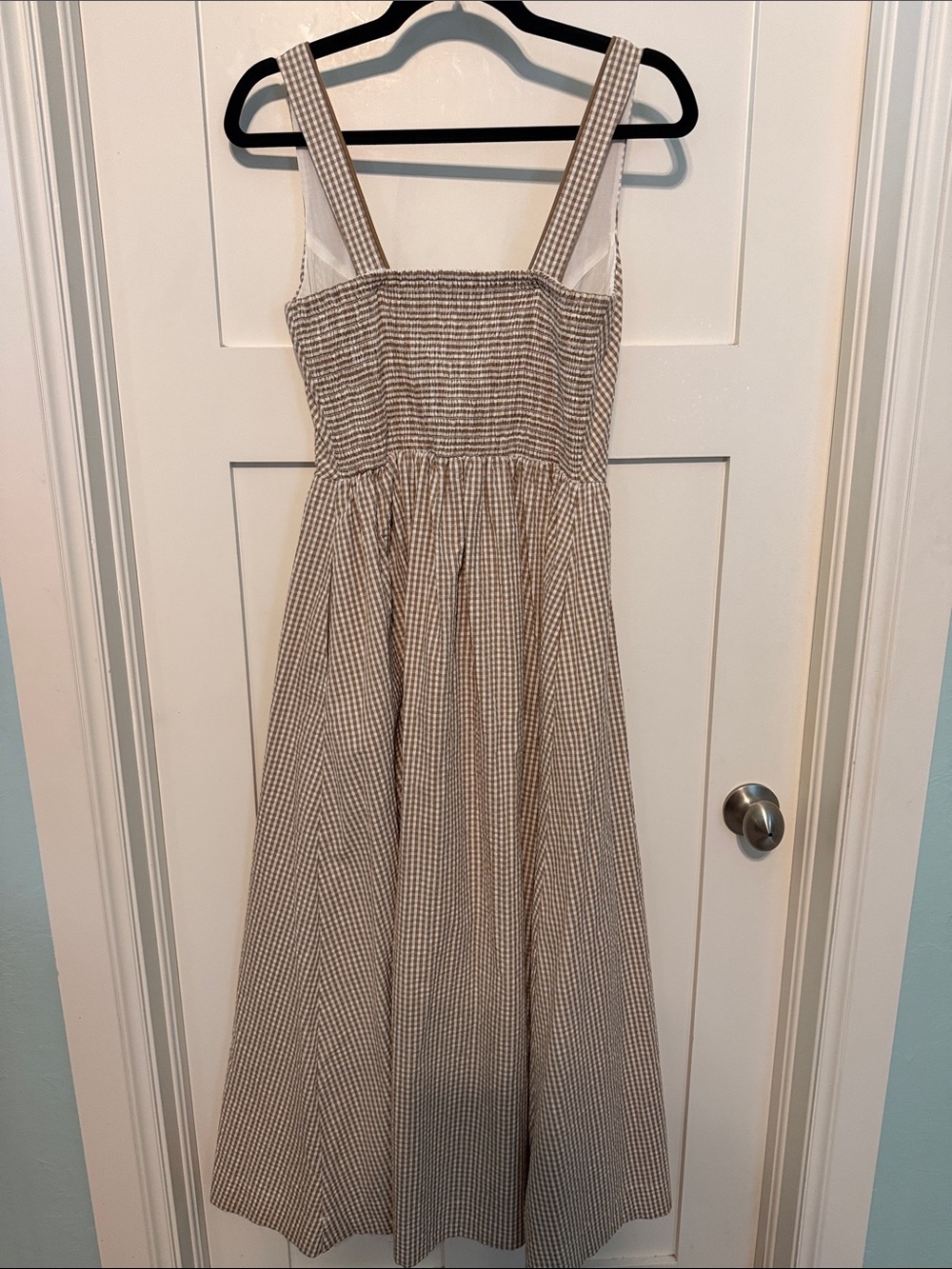 Caroline Constas Cottagecore Beige & White Gingham Maxi Dress with Front Bows - Picture 7 of 11